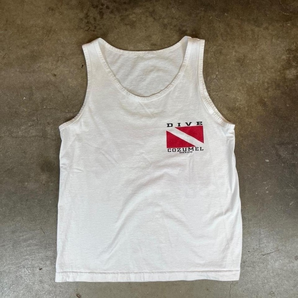 Vintage 90s Cozumel Mexico diving white tank top Size men's small